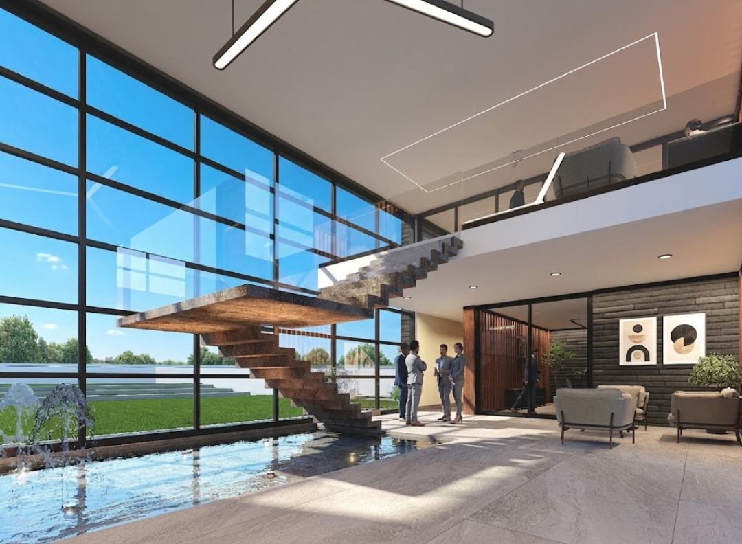 Lobby interior con escalera flotante — ELITTE CLUB